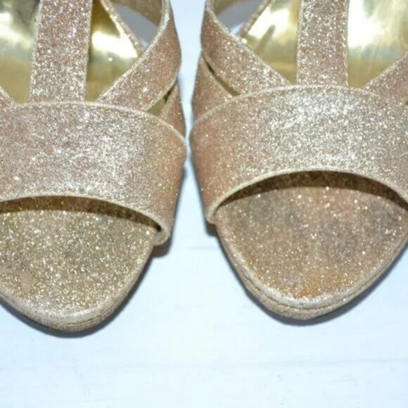 Pierre Dumas Gold Pink Glitter Party Christmas Holiday Platform Heels 6.5 M - Picture 6 of 9